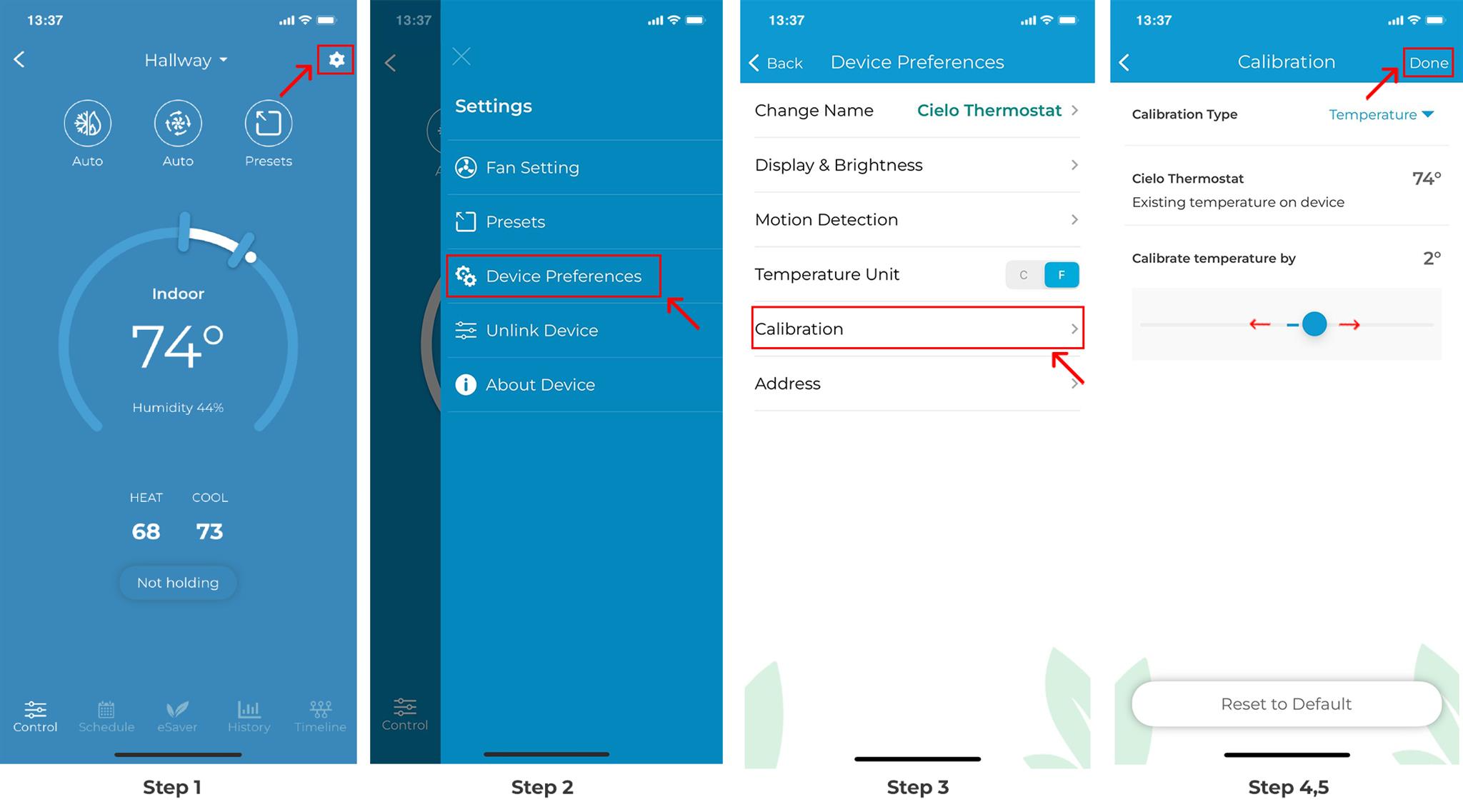 How to calibrate temperature and humidity on Cielo Smart Thermostat