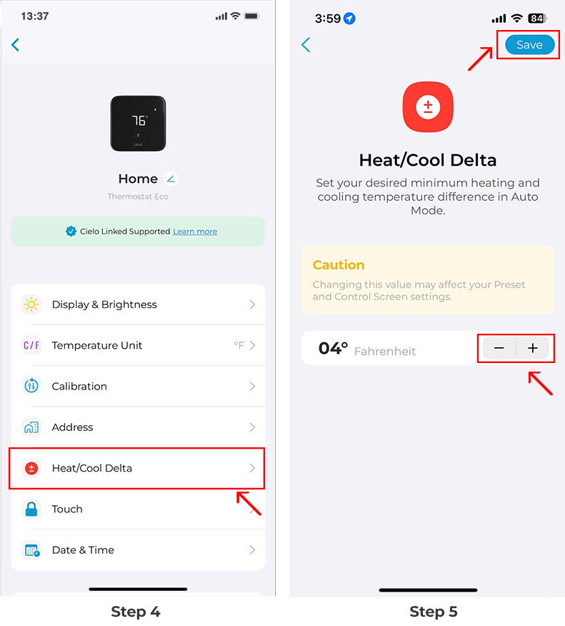 How can I change the minimum gap between Heat and Cool setpoints of my