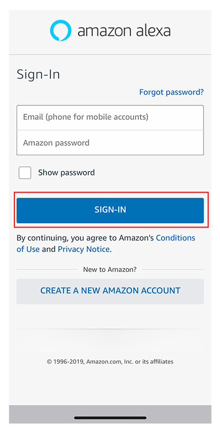 Amazon Alexa login screen
